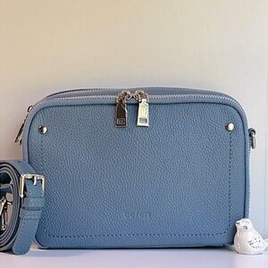 befen RFID Genuine Leather Crossbody Bag In Blue